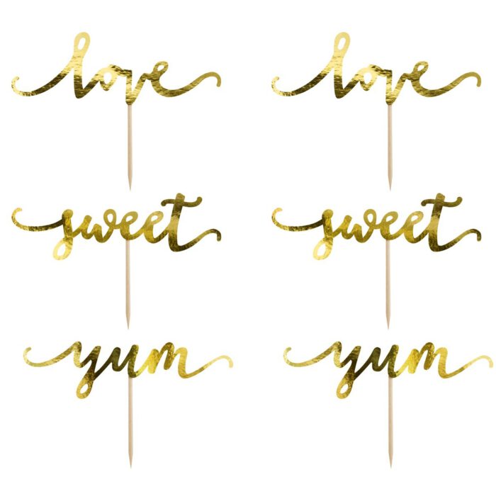 PartyDeco Cupcake Toppers Love - Goud Set/6