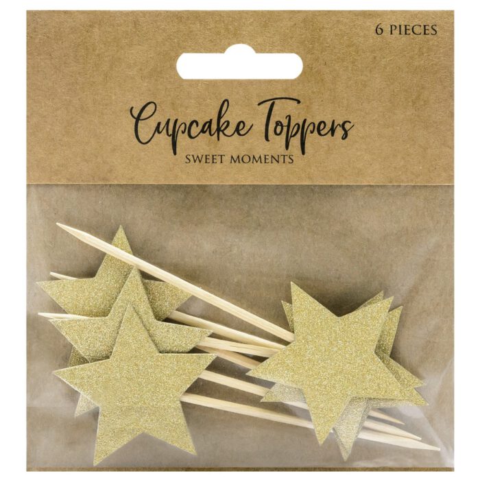 PartyDeco Cupcake Toppers Sterren - Goud Set/6