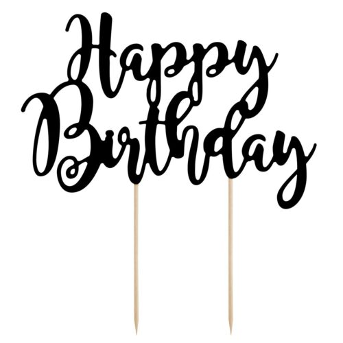 PartyDeco Cake Topper Happy Birthday - Zwart