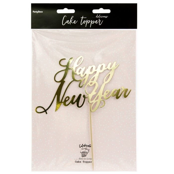 PartyDeco Cake Topper Happy New Year - Goud