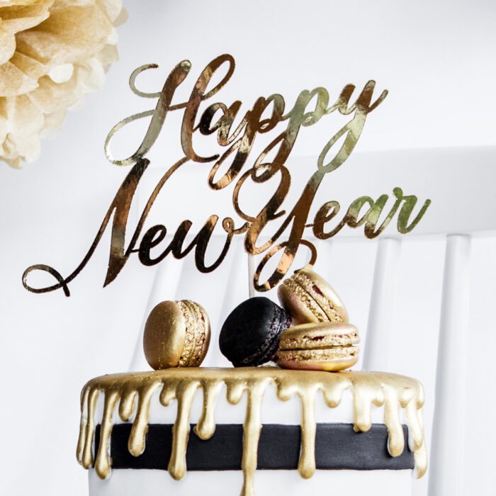 PartyDeco Cake Topper Happy New Year - Goud