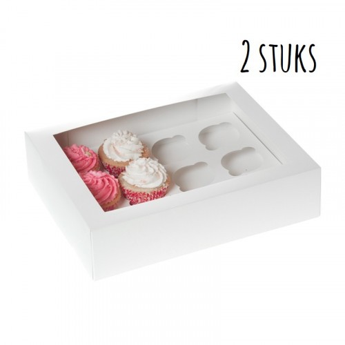 Berg NieuwZeeland eigenaar HoM Cupcake Doosje 12 Wit (incl. tray met venster) | Super-taart